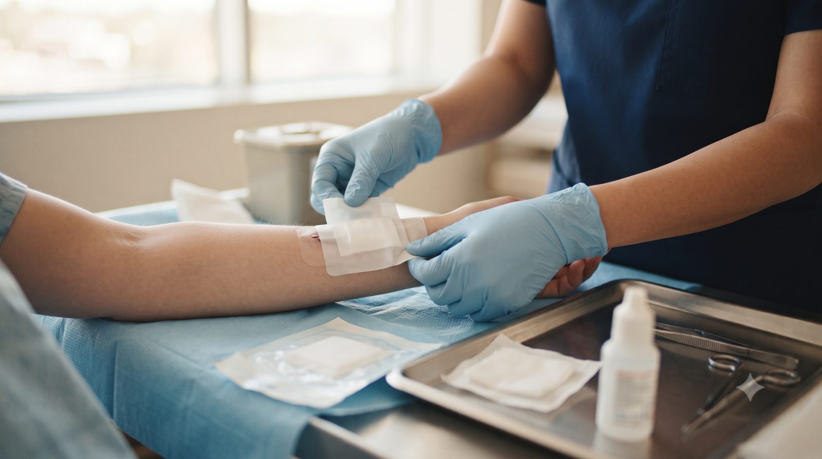 Réfection d'un pansement par une infirmière à domicile