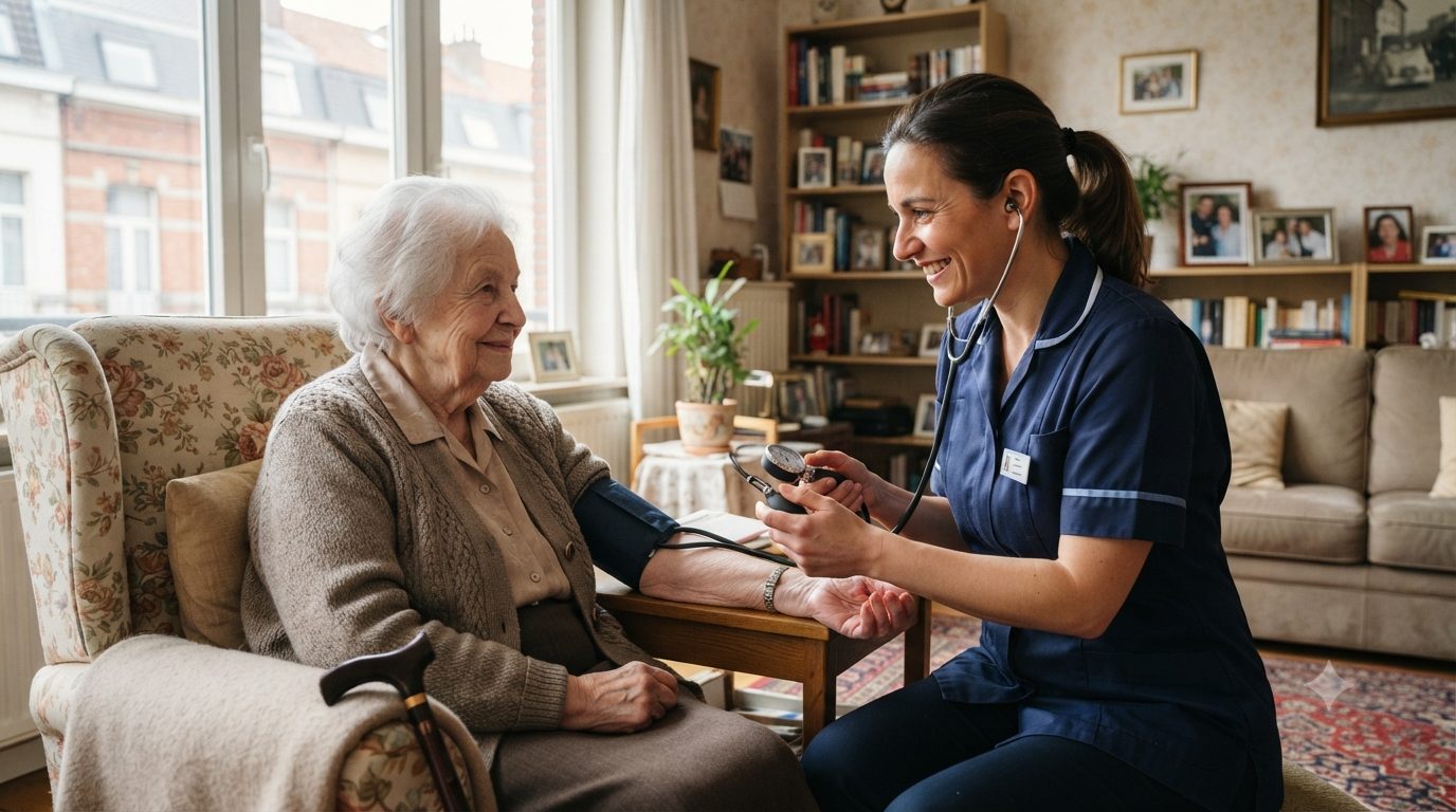 Accompagnement bienveillant d'un patient à domicile par une infirmière